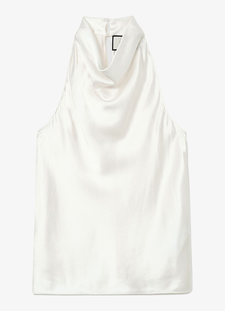 Reiss Dames Kora mouwloze top van zijde met watervalhals in de kleur Ivory / Beige