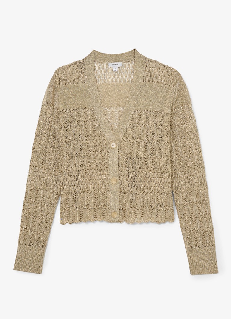 Reiss Dames Suzanne grofgebreid vest met lurex in de kleur Goud