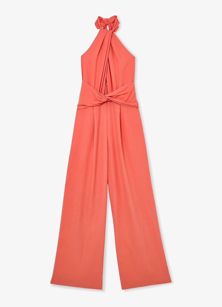Reiss Dames Akia wide fit jumpsuit met steekzakken in de kleur Koraalroze