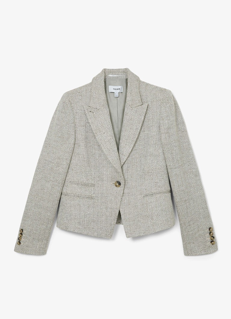 Reiss Dames Ezra blazer met visgraat dessin in de kleur Lichtgrijs