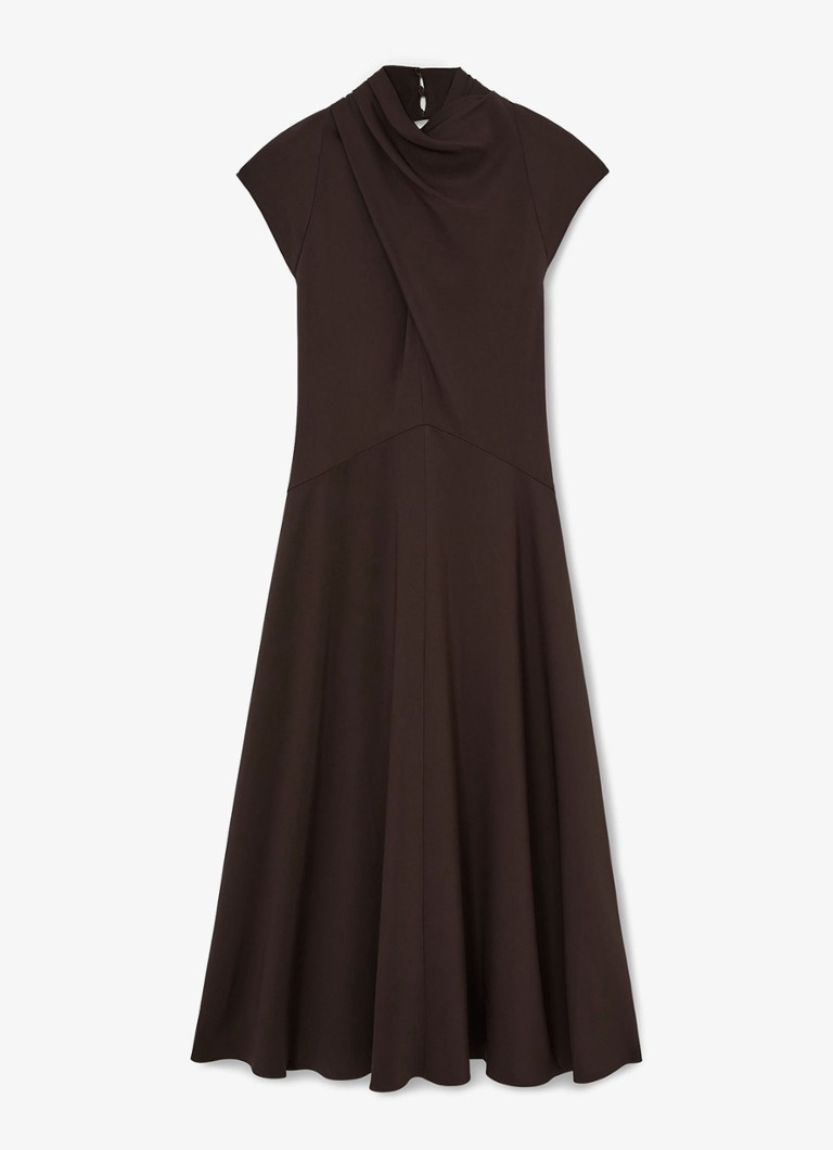 Reiss Dames ALMA midi A-lijn jurk met plooien in de kleur Aubergine
