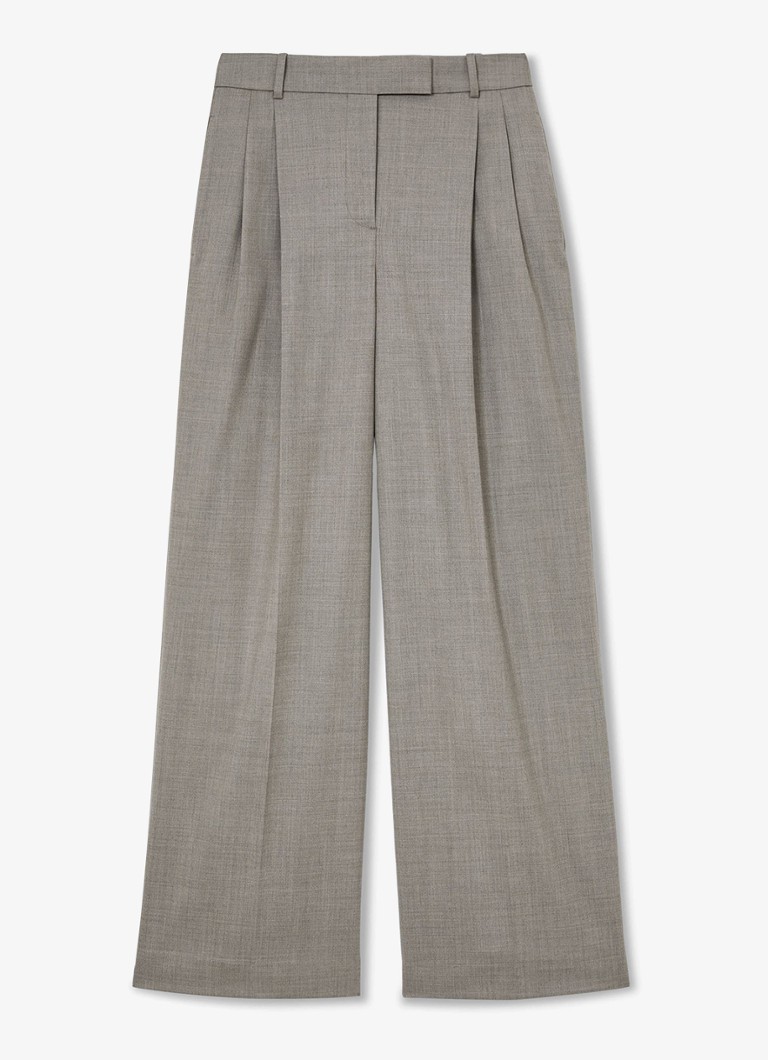 Reiss Dames Darcy high waist wide fit pantalon in wolblend in de kleur Donkerbeige