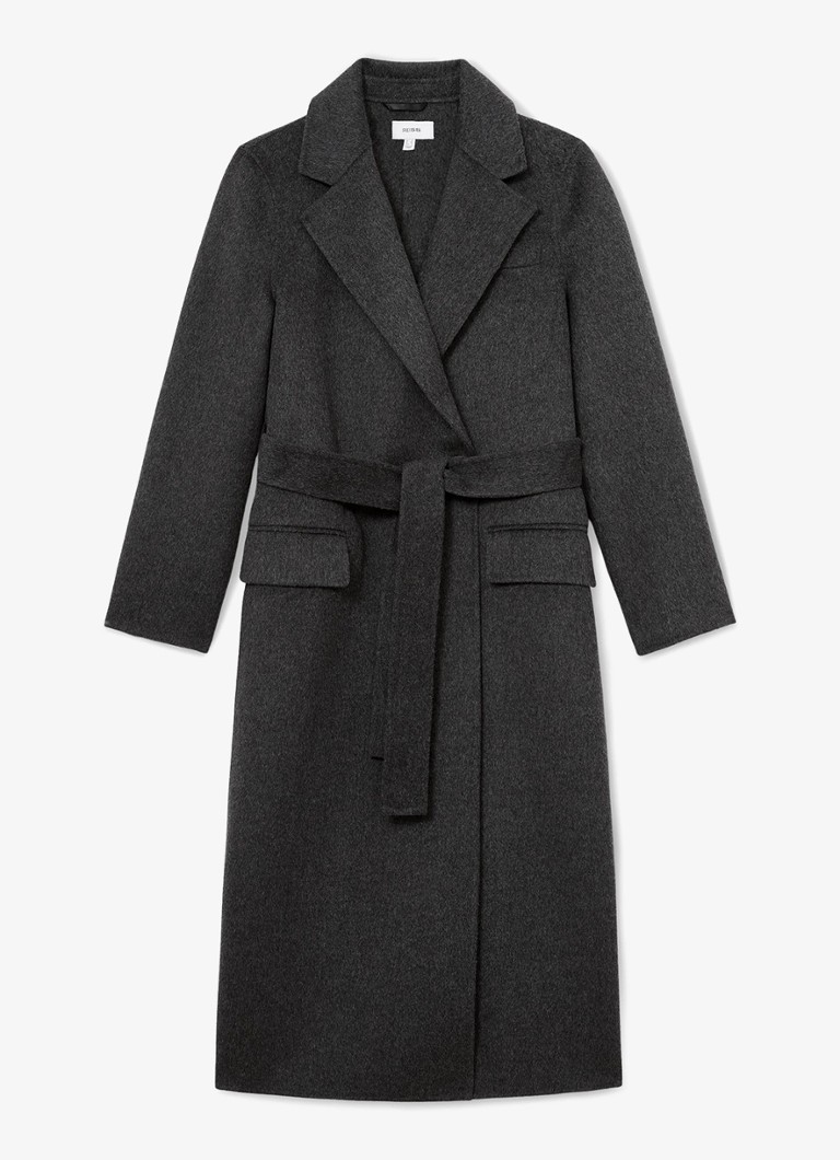 Reiss Dames MARLOWE mantel in wolblend met strijkceintuur in de kleur Antraciet