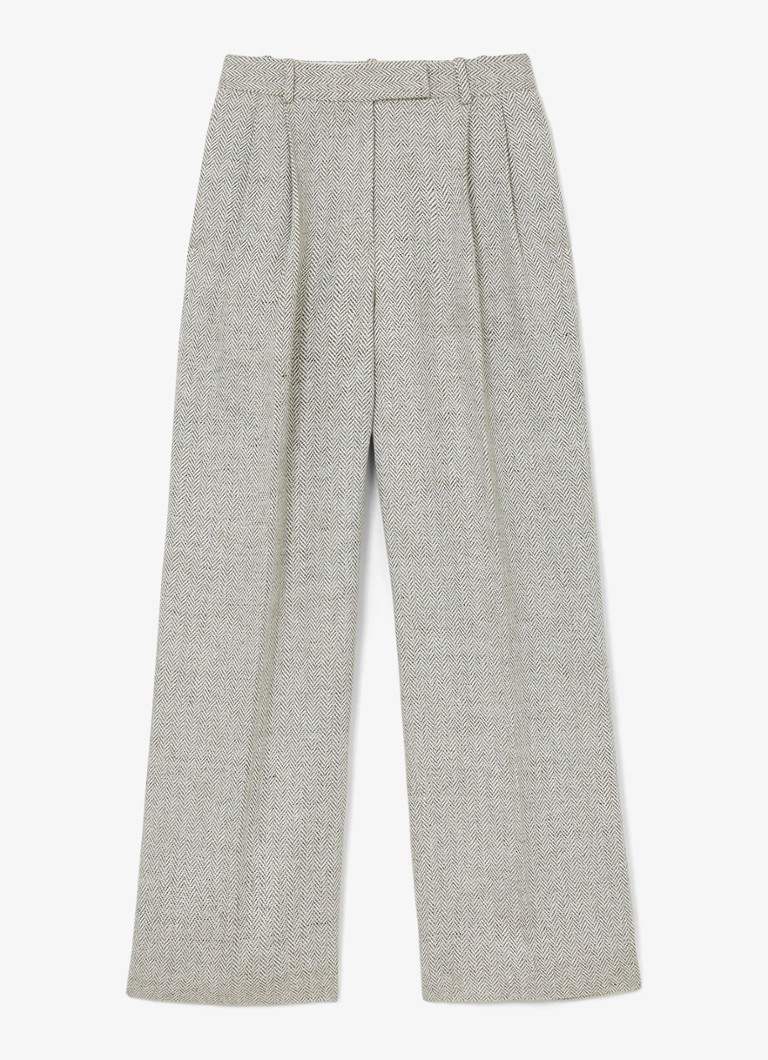 Reiss Dames Ezra high waist straight fit pantalon met visgraat dessin in de kleur Neutral / Beige