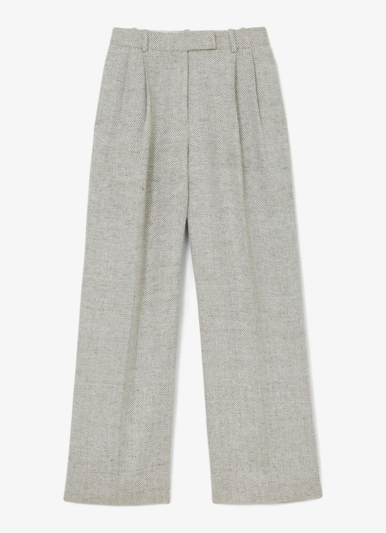 Reiss Dames Ezra high waist straight fit pantalon met visgraat dessin in de kleur Neutral / Beige