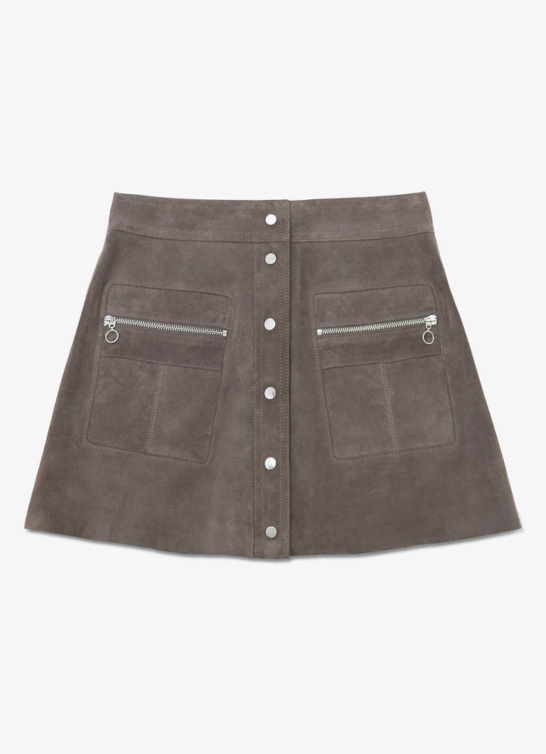 Reiss Dames Tia minirok van geitensuède met ritszakken in de kleur Dark Grey / Grijs