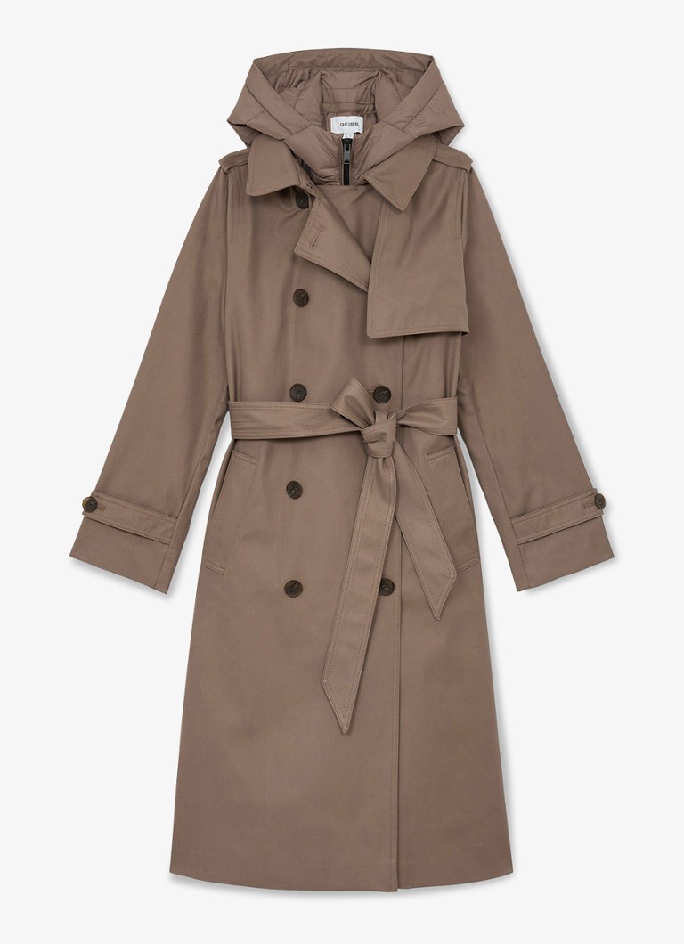 Reiss Dames Azura double-breasted trenchcoat met afneembare capuchon in de kleur Beige