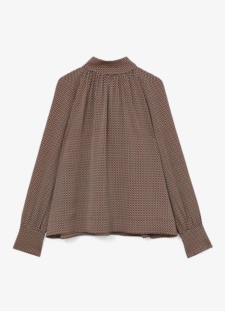 Reiss Dames Eden top met stippenprint en sjaalkraag in de kleur Bruin