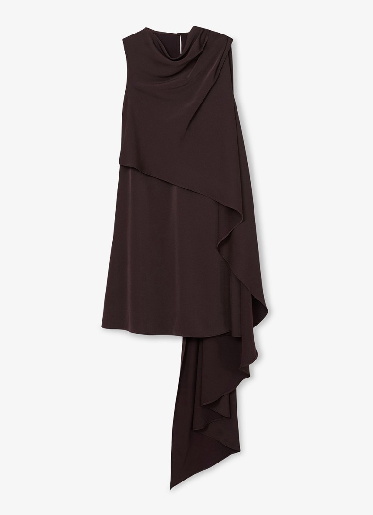 Reiss Dames WRENLEY Drape-Detail Layered Mini Dress in de kleur Chocoladebruin