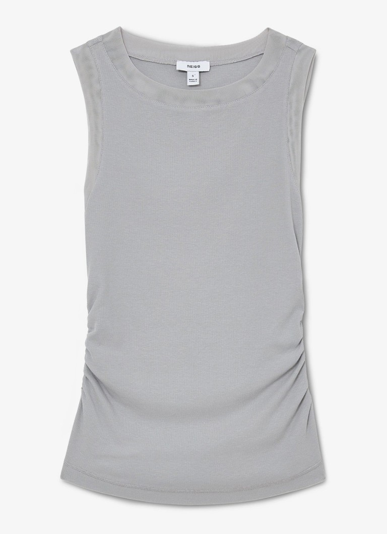 Reiss Dames Trinny ribgebreide top met gedrapeerd detail in de kleur Grey / Grijs