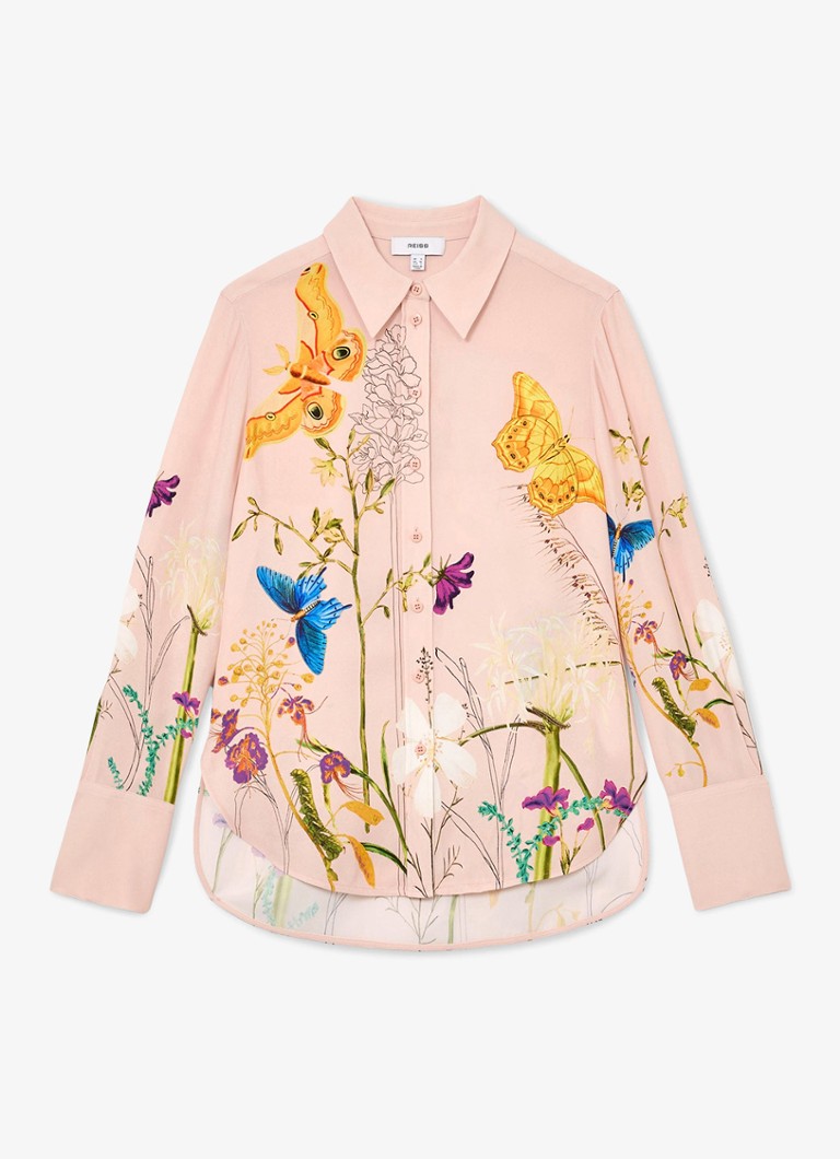 Reiss Dames Veida blouse met bloemborduring in de kleur Oudroze