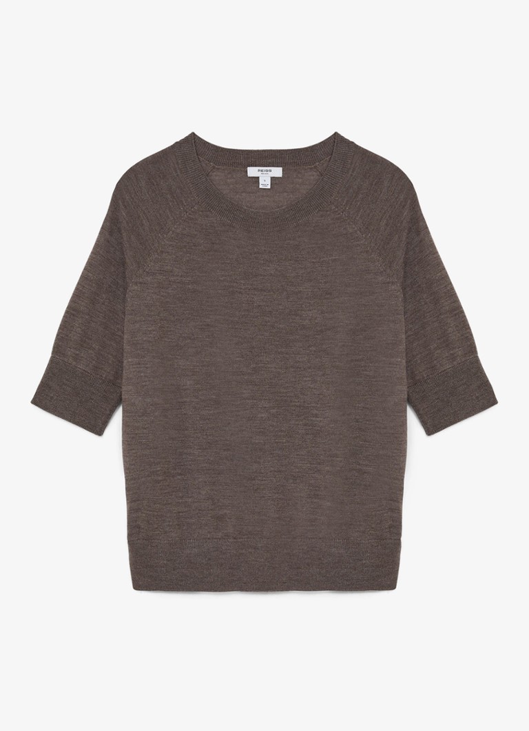 Reiss Dames Suzzie fijngebreid T-Shirt in merino wolblend in de kleur Bruin