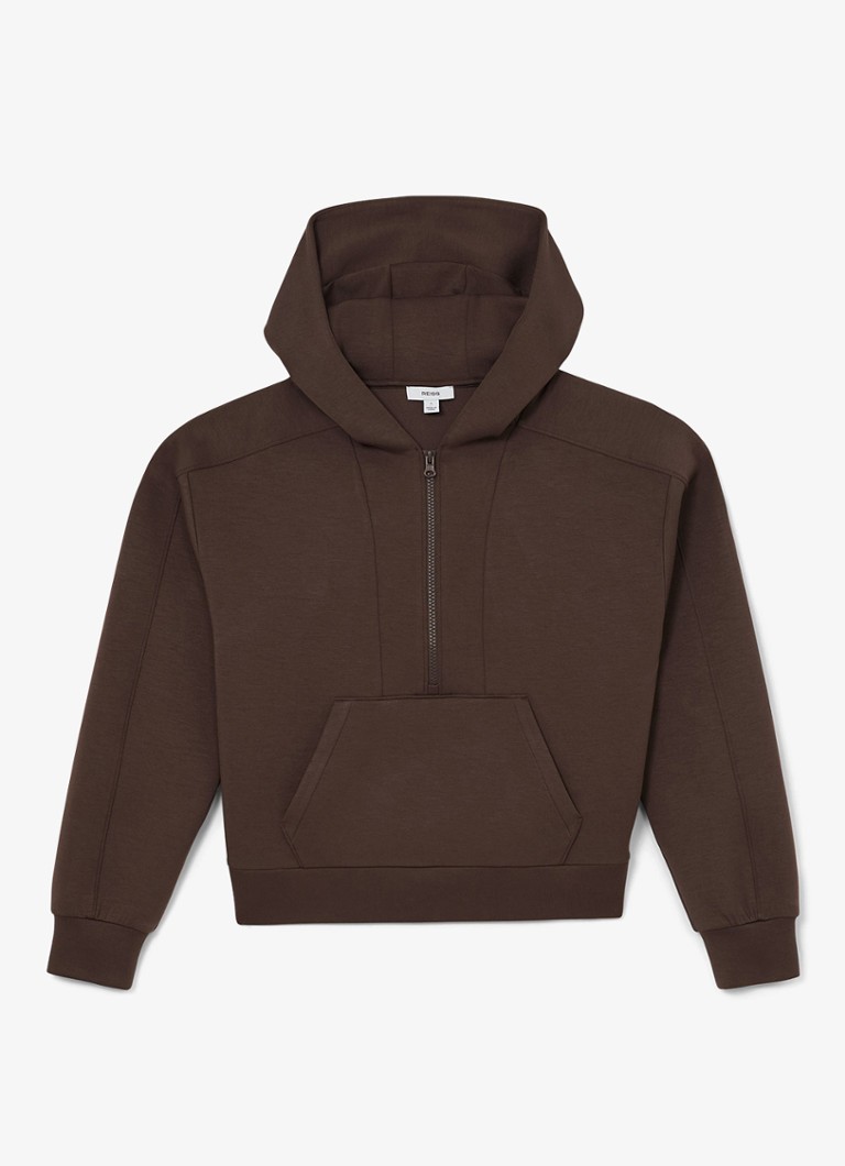 Reiss Dames Lockie hoodie met halve rits in de kleur Donkerbruin