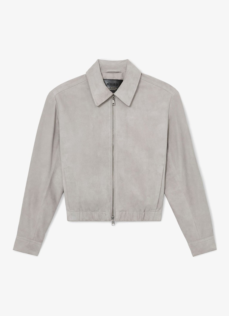 Reiss Dames Lottie cropped bomberjack van geitensuède in de kleur Light Grey / Grijs