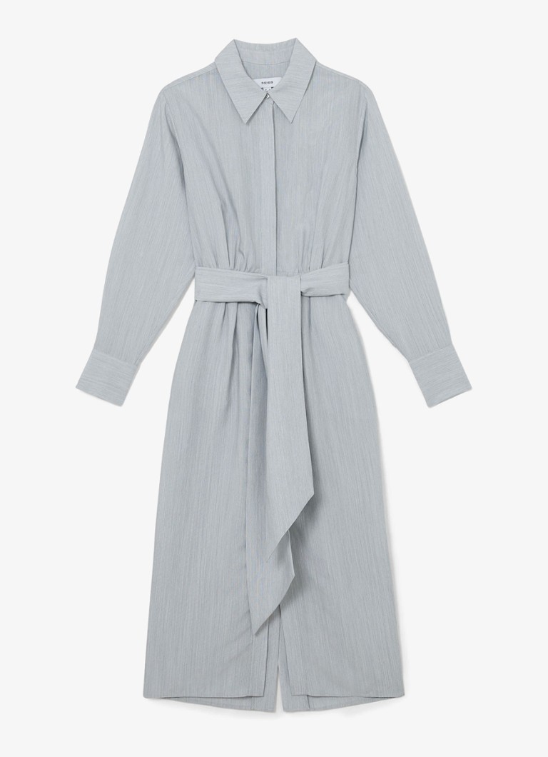 Reiss Dames Gianna midi blousejurk in lyocellblend met strikceintuur in de kleur Blue / Blauw
