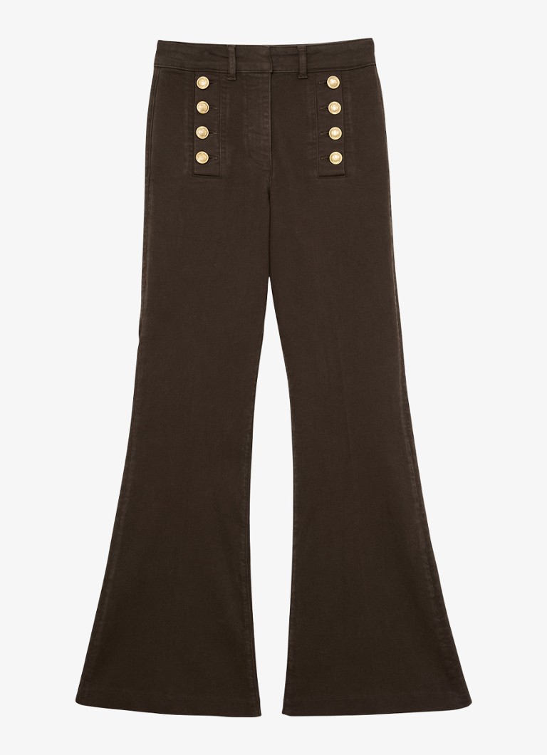 Reiss Dames Petite Athena mid waist flared jeans met sierknopen in de kleur Bruin