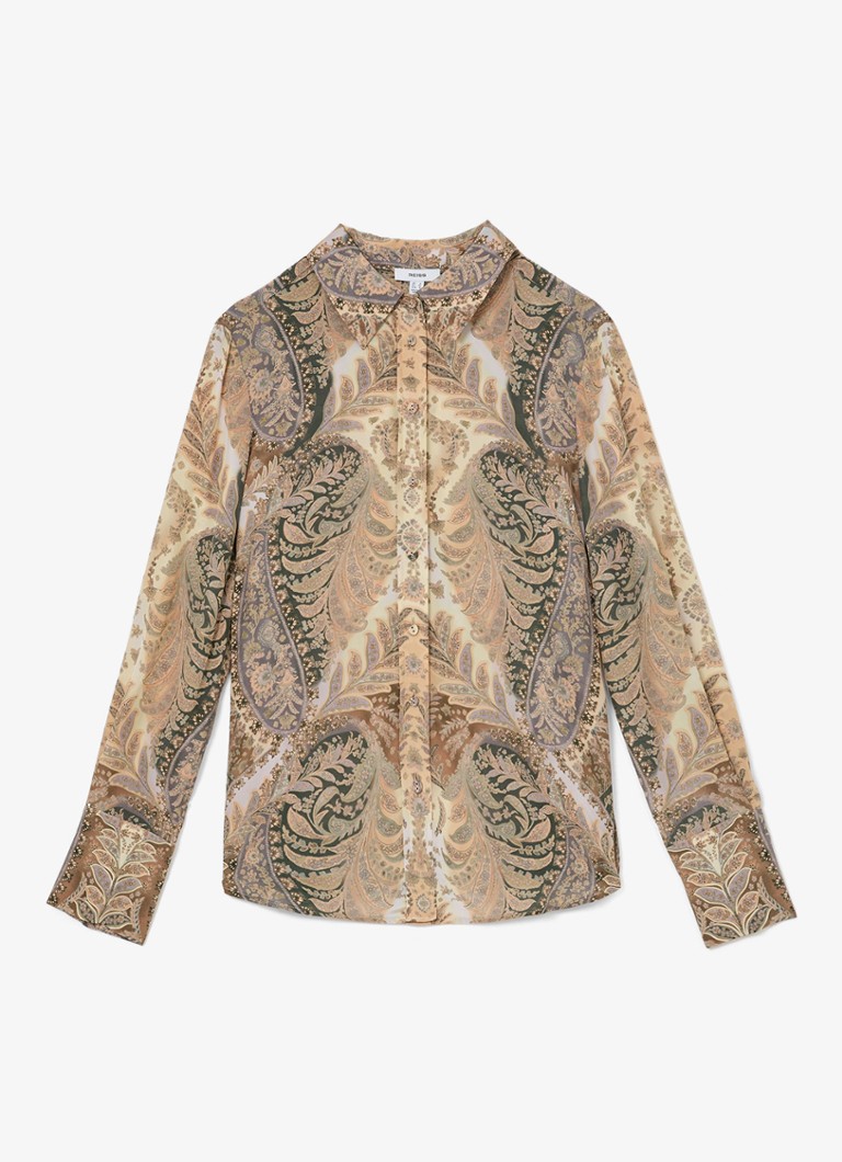 Reiss Dames Blouse met jacquard dessin in de kleur Zand