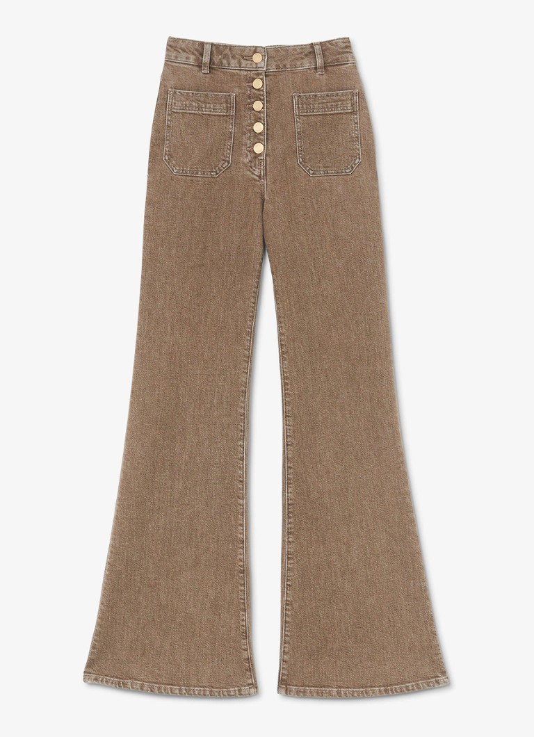 Reiss Dames Cali high waist flared jeans met opgestikte zakken in de kleur Bruin
