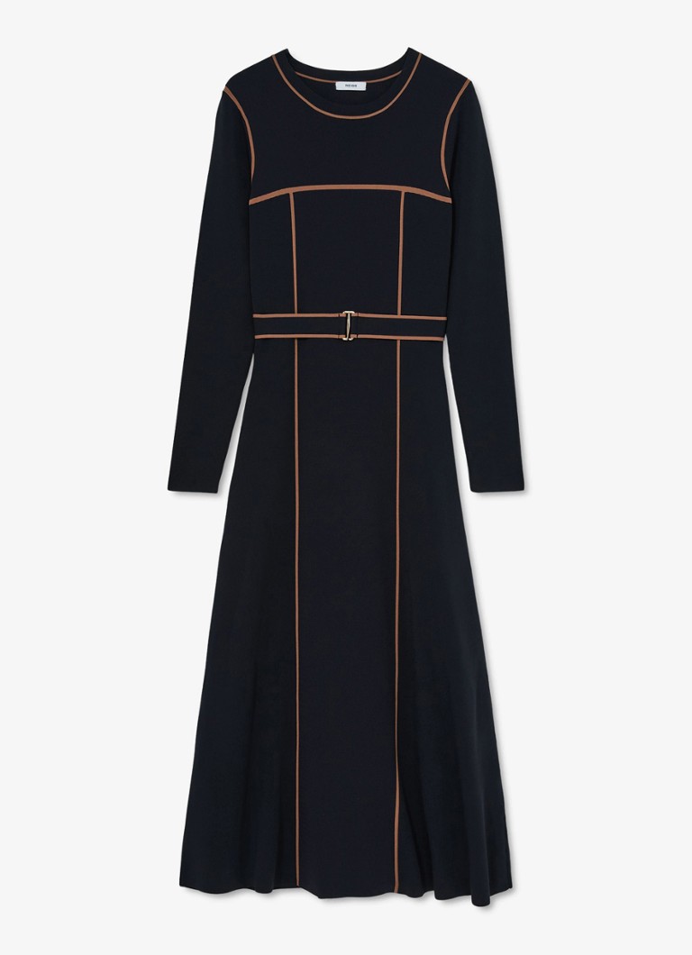 Reiss Dames ETTA midi ribgebreide jurk met ceintuur in de kleur Donkerblauw