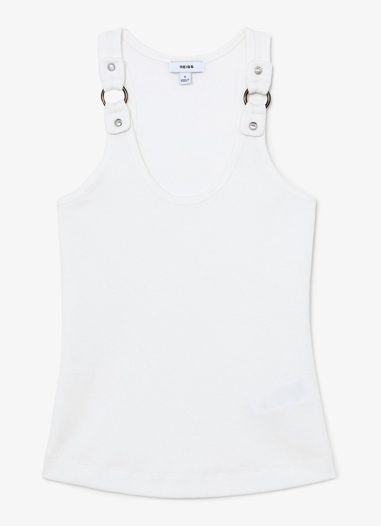 Reiss Dames Bella ribgebreide tanktop met ringdetail in de kleur Wit