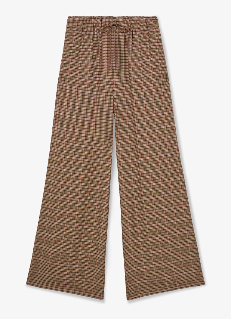 Reiss Dames MINNIE high waist wide fit pantalon met pied-de-poule dessin in de kleur Bruin