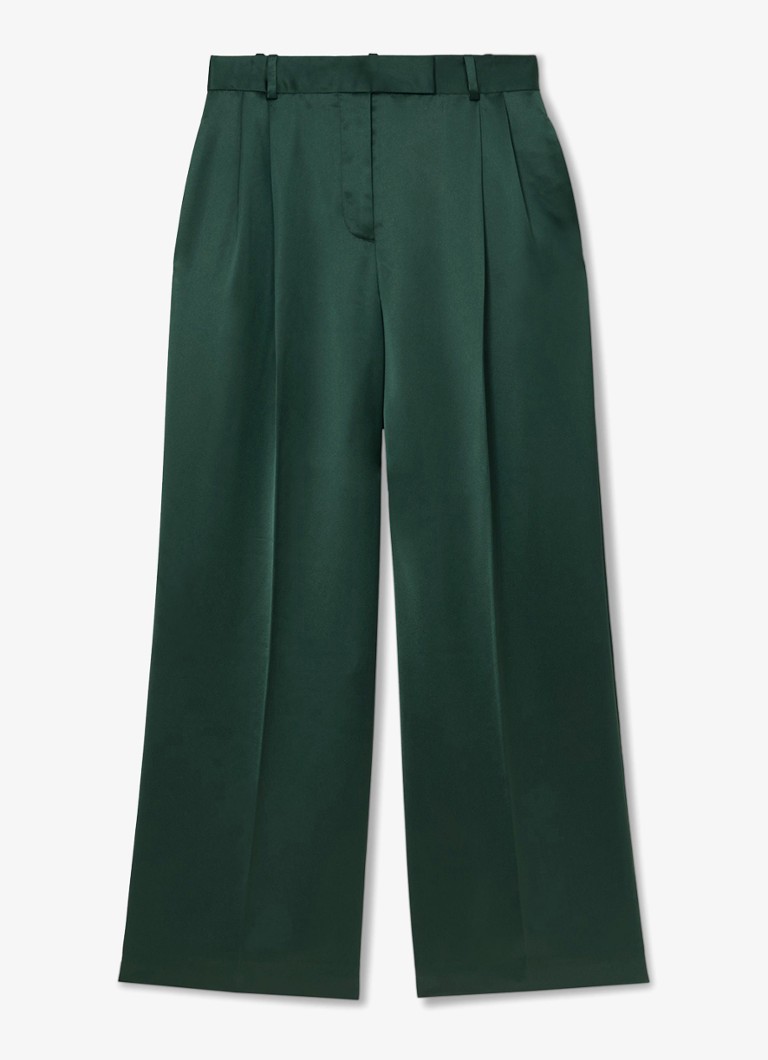 Reiss Dames Zadie high waist wide fit pantalon van satijn in de kleur Donkergroen