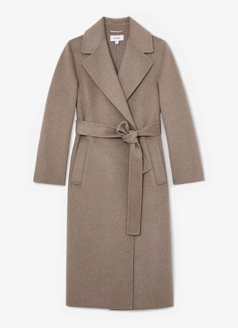 Reiss Dames Thea double-breasted mantel in kasjmierblend in de kleur Donkerbeige