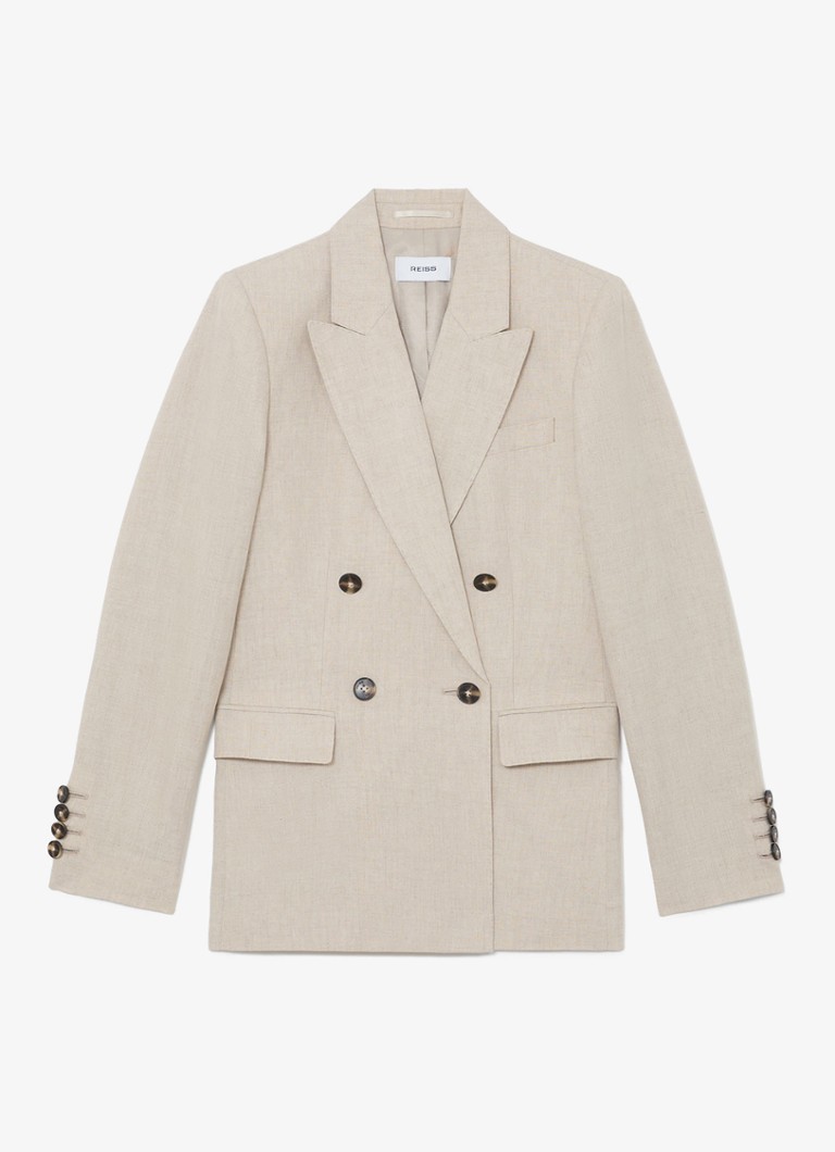 Reiss Dames Petite kit Double-breasted blazer van linnen in de kleur Creme