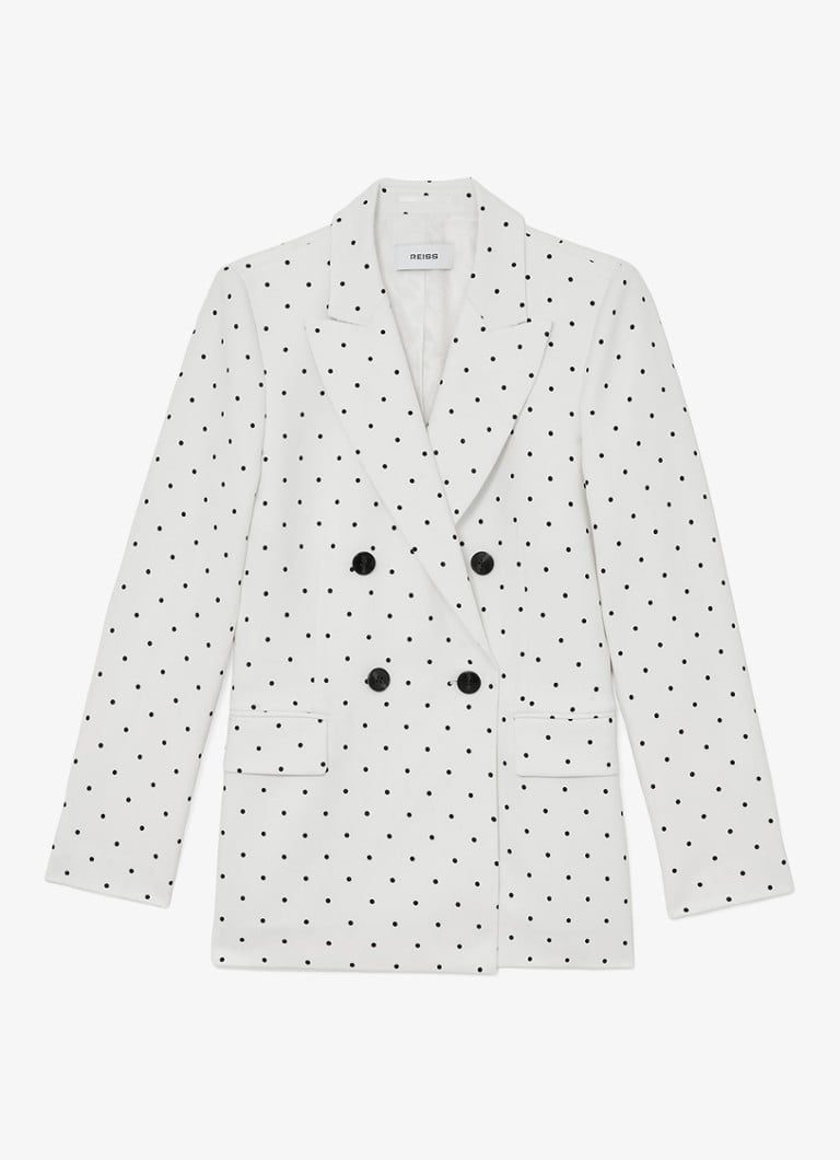 Reiss Dames Beatrix double-breasted blazer met stippenprint in de kleur Wit