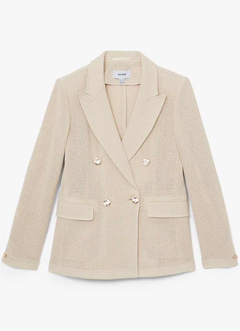 Reiss Dames Fiore double-breasted blazer met opengewerkt dessiner in de kleur Creme