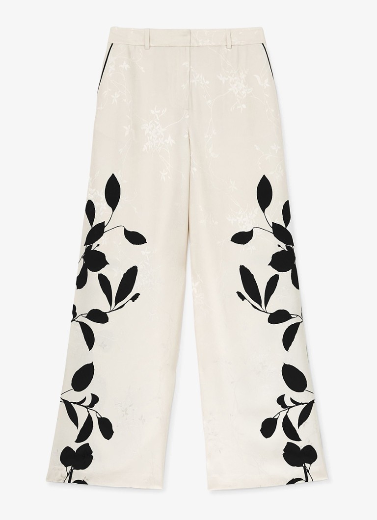 Reiss Dames Delilah high waist wide fit pantalon met bloemenprint in de kleur Ivoor