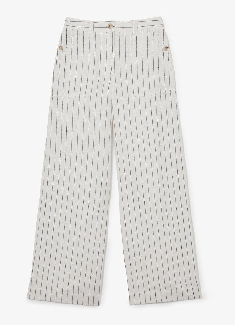 Reiss Dames Petite high waist wide fit pantalon van linnen in de kleur Wit