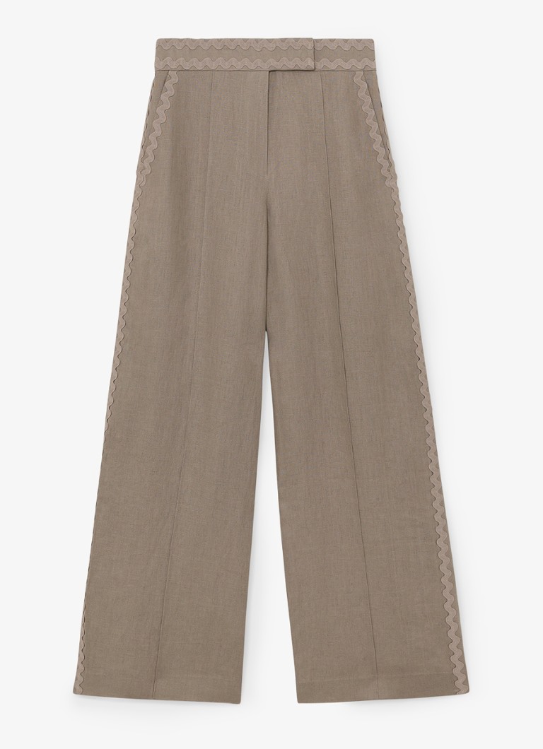 Reiss Dames Petite Mila high waist wide fit pantalon van linnen in de kleur Bruin