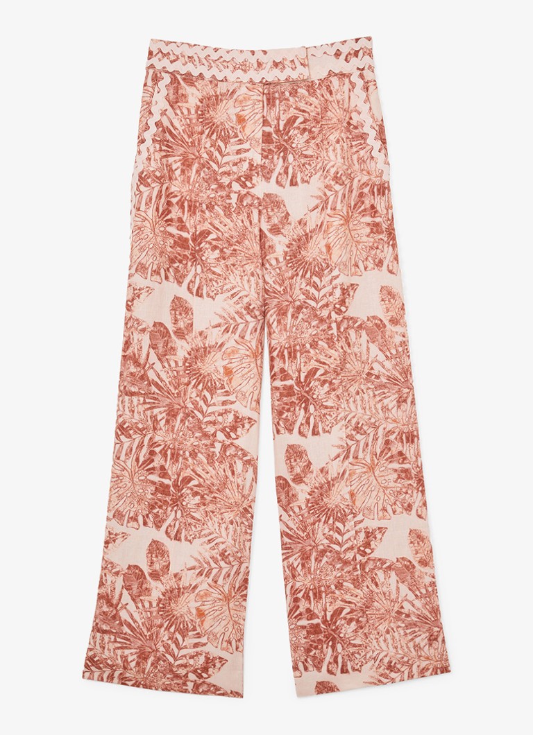 Reiss Dames Mila high waist wide fit pantalon met bloemenprint in de kleur Lichtroze