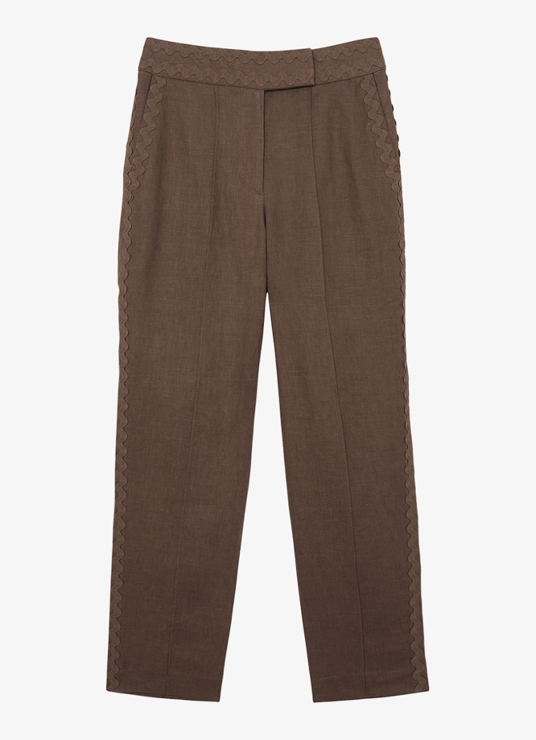 Reiss Dames Petite mid waist tapered fit pantalon van linnen in de kleur Bruin