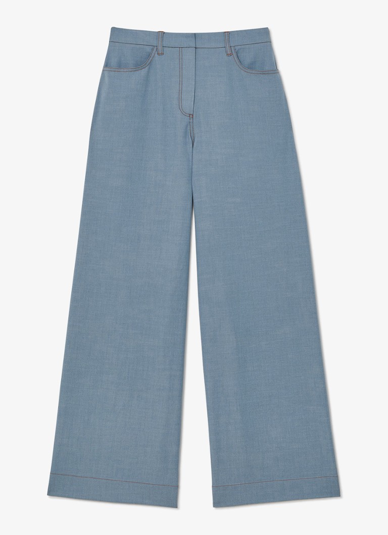 Reiss Dames Petite Charlotte high waist wide fit pantalon met steekzakken in de kleur Blauwgrijs