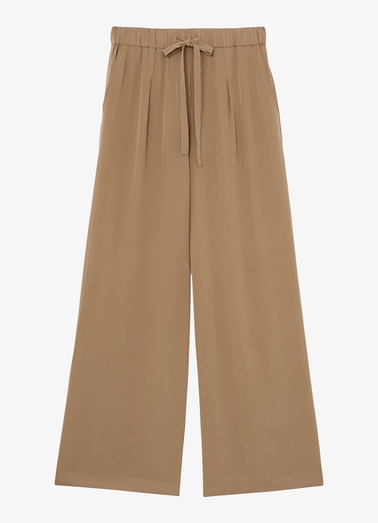 Reiss Dames Petite Maria high waist wide fit pantalon van zijde in de kleur Camel