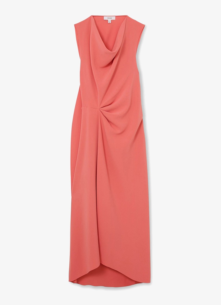 Reiss Dames Petite midi jurk met watervalhals in de kleur Koraalroze