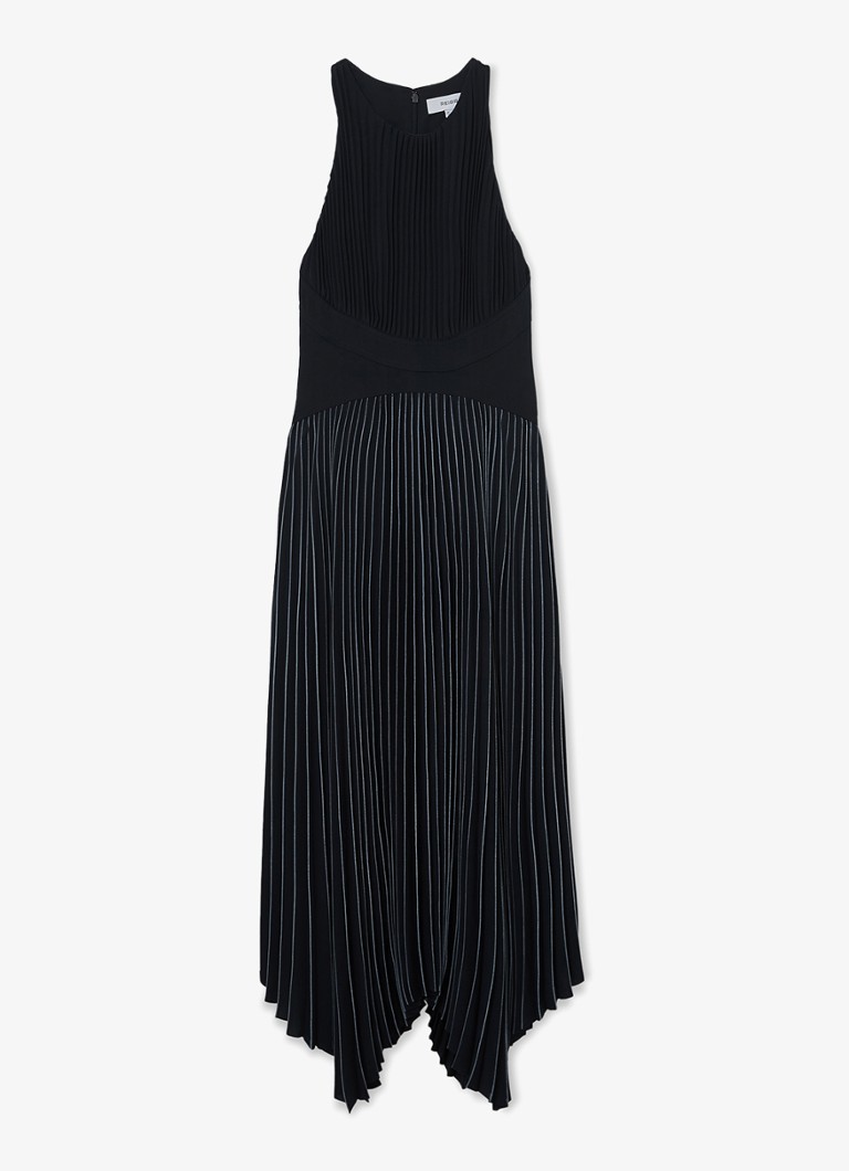 Reiss Dames Petite Rachel midi jurk met plooien in de kleur Donkerblauw