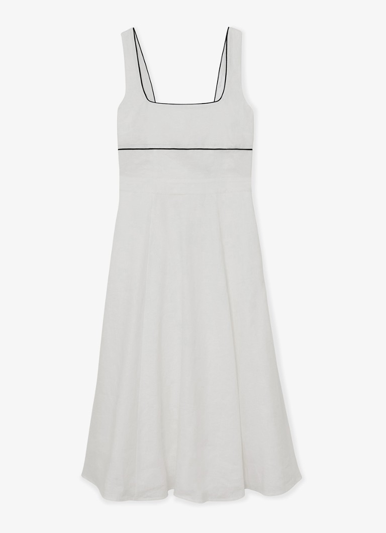 Reiss Dames Petite Dorethea midi jurk van linnen in de kleur Wit