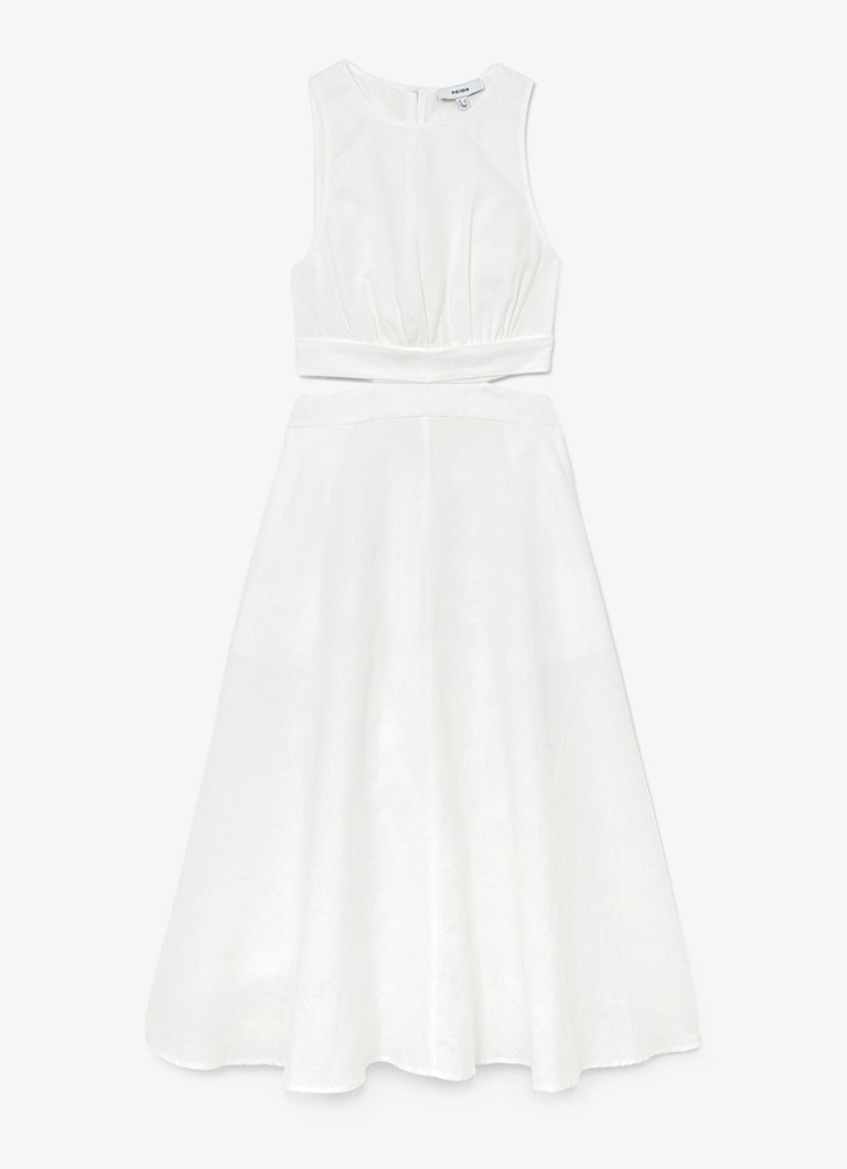 Reiss Dames Petite Hazel midi jurk in linnenblend met cut-out detail in de kleur Wit