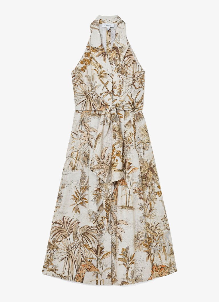 Reiss Dames Petite Tate midi jurk met print in de kleur Creme