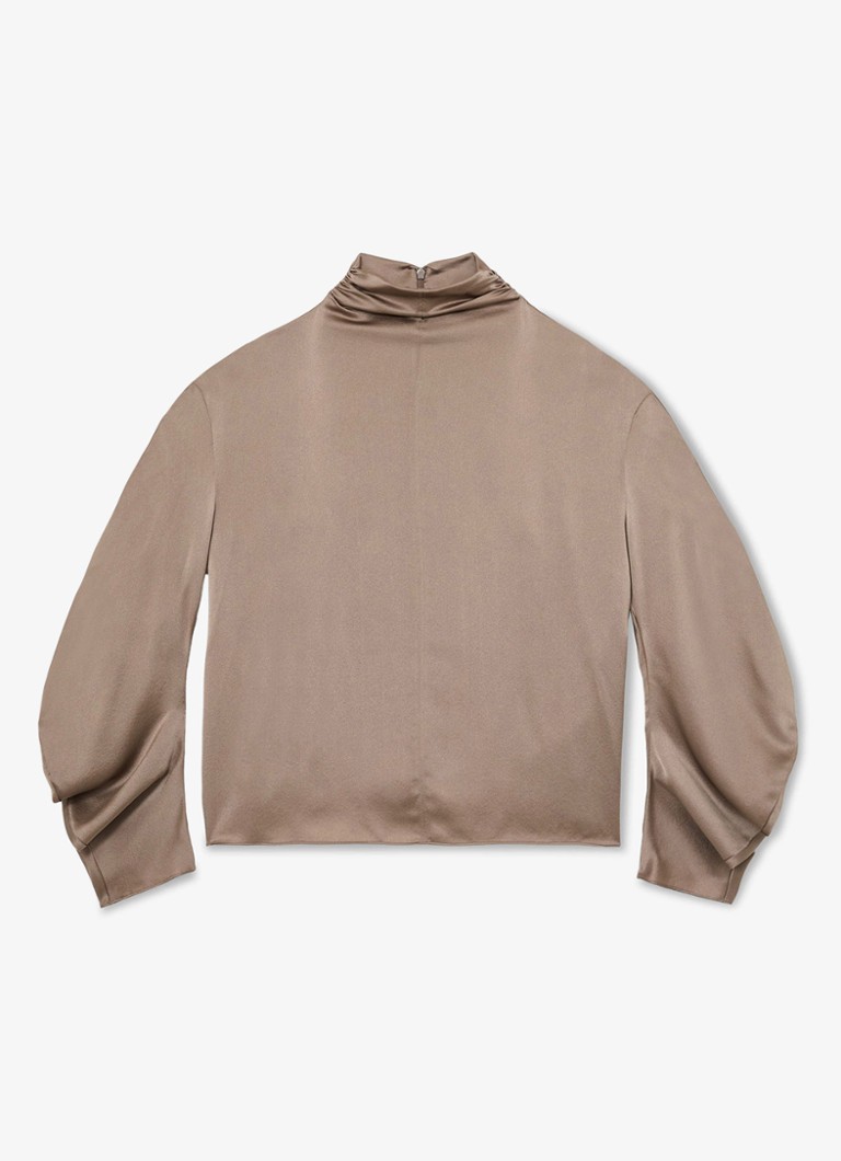 Reiss Dames Meena top van zijde met col in de kleur Donkerbeige