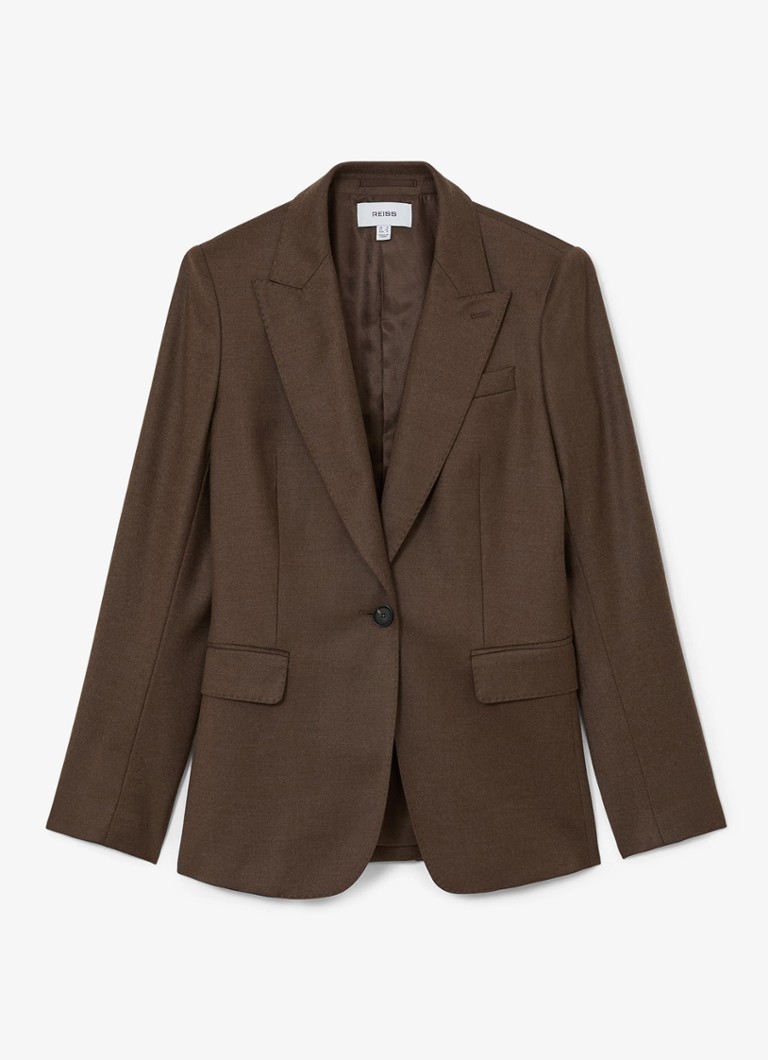 Reiss Dames Derby single-breasted blazer in wolblend in de kleur Bruin