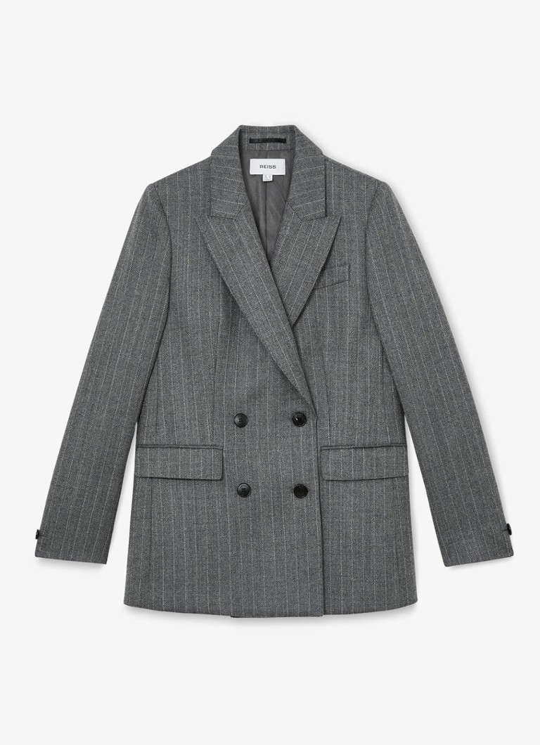 Reiss Dames Astrid double-breasted blazer van wol met streepprint in de kleur Grijs