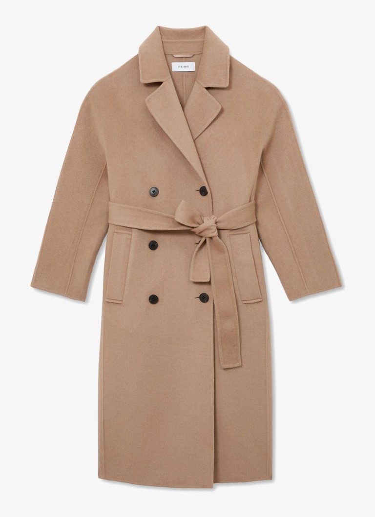 Reiss Dames Marina double-breasted mantel in wolblend in de kleur Camel