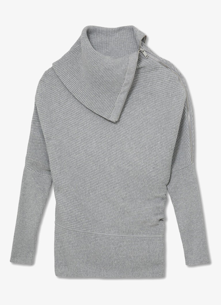 Reiss Dames Leena ribgebreide trui met asymmetrische halslijn in de kleur Grijs