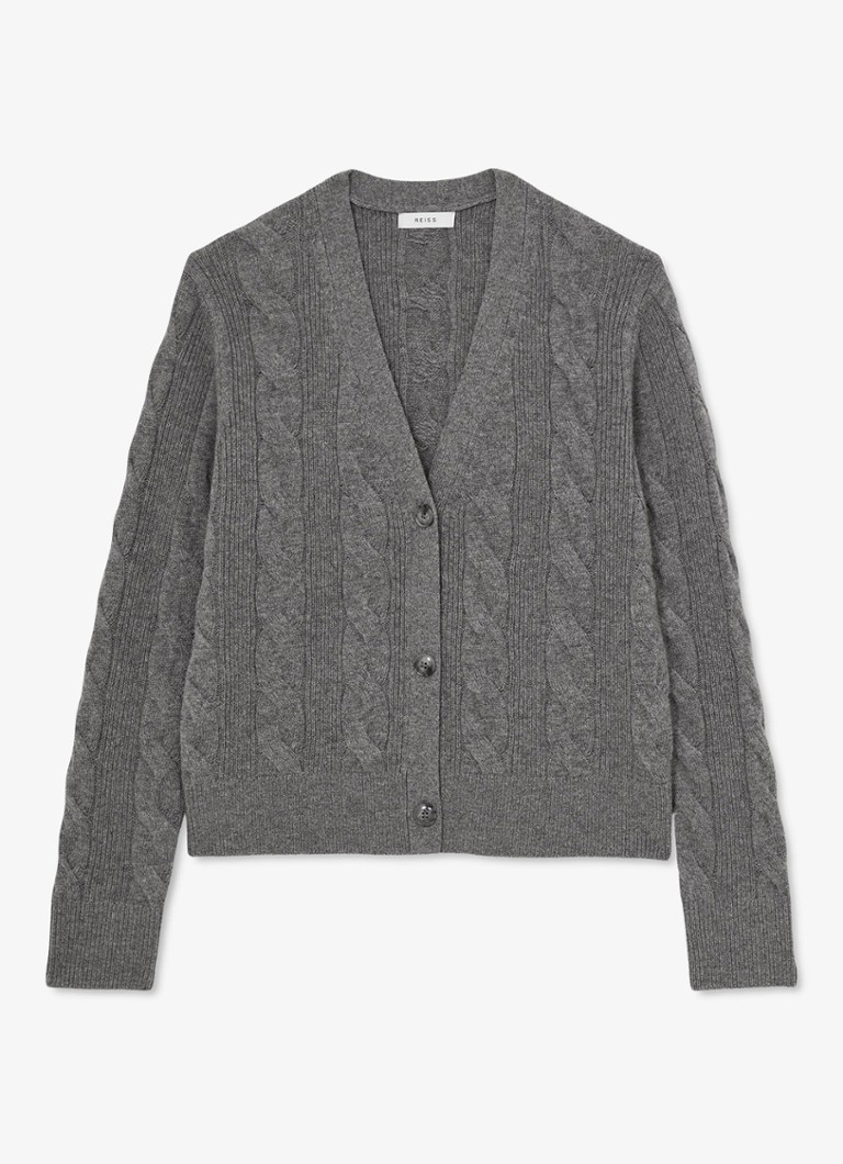 Reiss Dames Elowen kabelgebreid vest van wol en kasjmier in de kleur Grijsmele