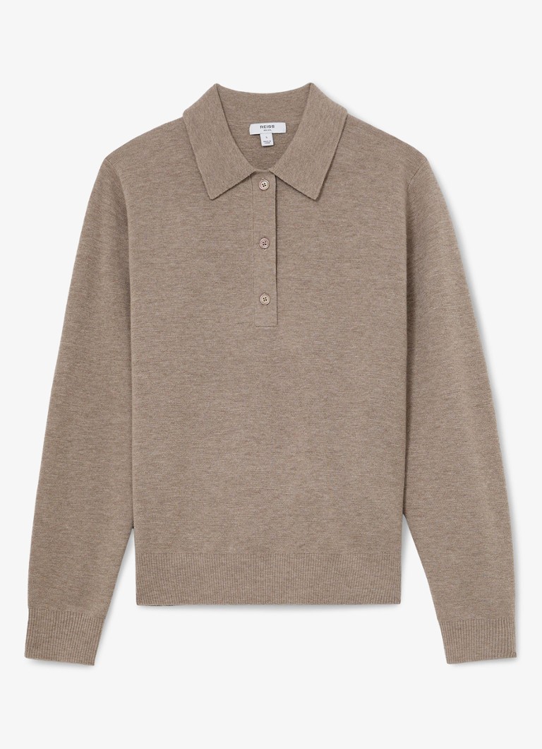 Reiss Dames BROOKE pullover van wol met polokraag in de kleur Zand