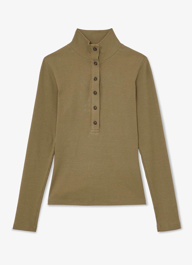 Reiss Dames Ida top opstaande kraag in de kleur Donkerbeige